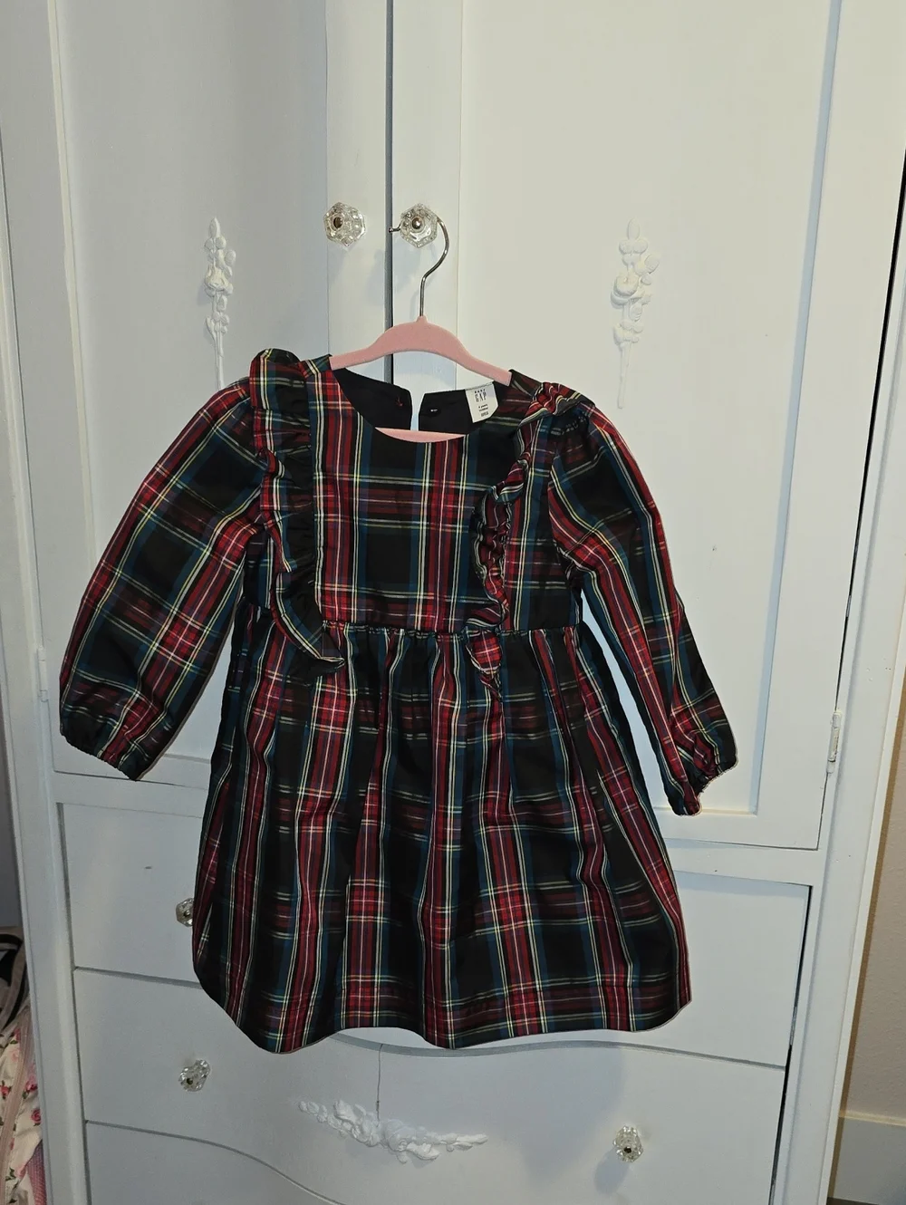 GAP Girls' Red, Green and Blue Plaid Ruffle-Trim Holiday Dress